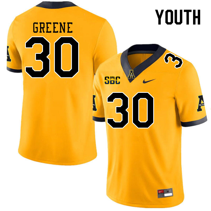 Youth #30 Carter Greene Appalachian State Mountaineers College Football Jerseys Stitched Sale-Gold
